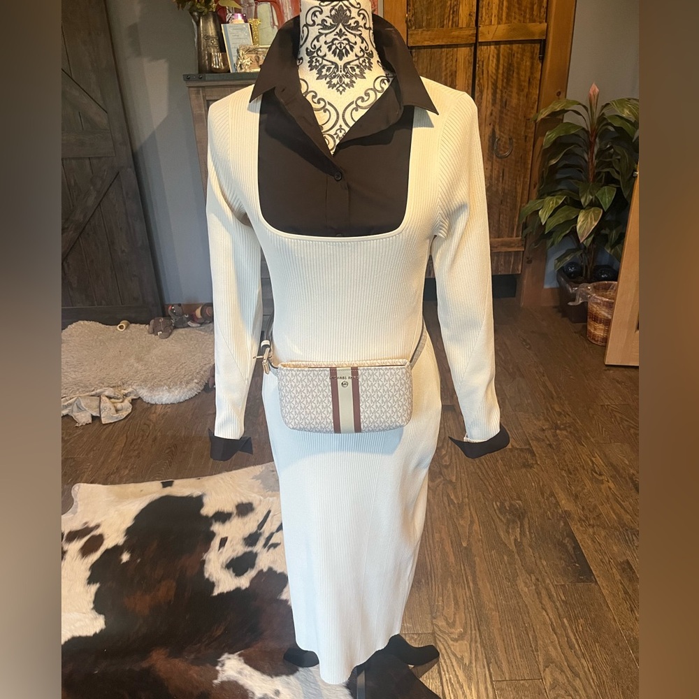 3 Piece Bundle - Rag & Bone cream dress, Prada brown shirt and MK belt bag